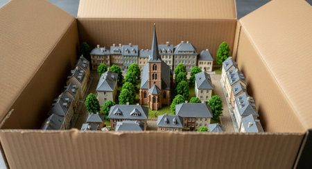 Model of the city in a carton box. 3d renderingの素材