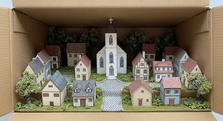 Model of the church in a cardboard box. 3d illustration.の素材