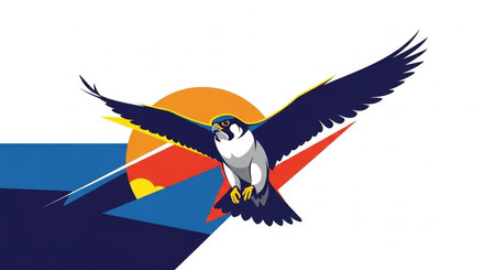Pelican flying with sun in the background. Vector illustration.の素材