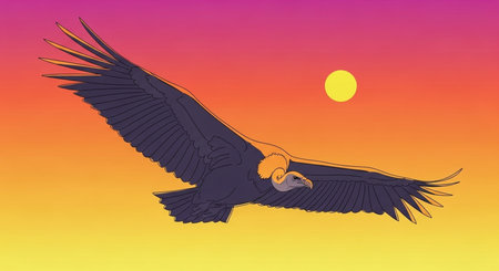 Griffon vulture flying in the sunset. Vector illustration.の素材