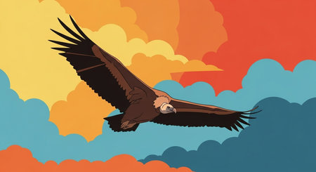 Griffon vulture flying in the sky. Vector illustration.の素材