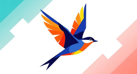 Colorful swallow bird flying on white background. Vector illustration for your designの素材