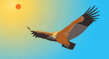 Griffon vulture flying against the sunset. Vector illustration.の素材