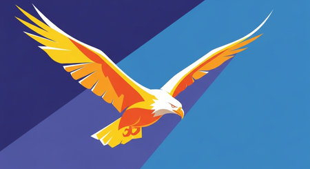 Eagle flying in the blue sky. 3D illustration. Copy space.の素材