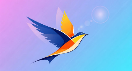 Vector illustration of a flying swallow. Colorful background with place for text.の素材