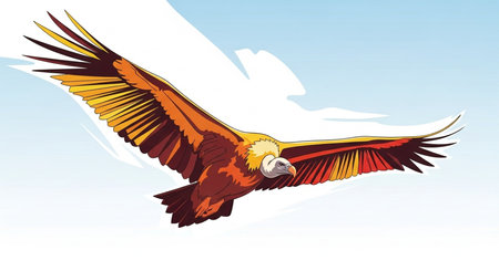 Griffon vulture flying in the sky. Vector illustration.の素材