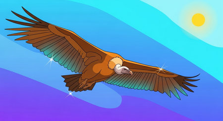 Griffon vulture flying in the sky. Vector illustration.の素材