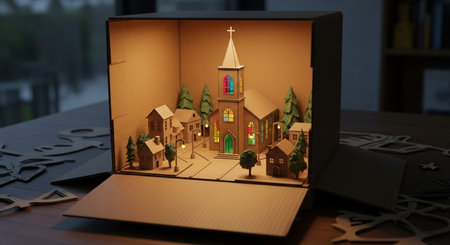 Laptop with christmas village on the screen. 3d renderingの素材