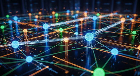 3D rendering of network connection concept on dark background. 3D illustrationの素材