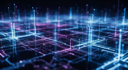 Abstract technology background with circuit board and glowing lines. 3d renderingの素材