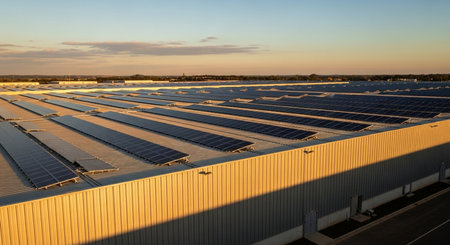 Solar panels on a roof in a solar power station, South Australiaの素材