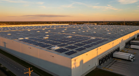 Solar panels installed on the roof of a power plant in Australia.の素材