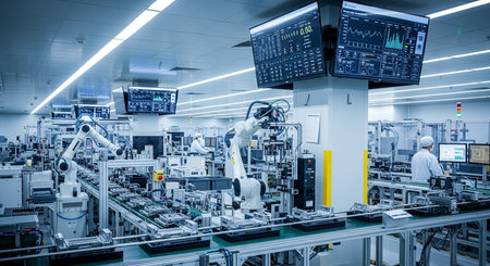 Industrial robot working in production line. Industrial robot working in factoryの素材