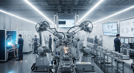 Automation of the production line in the factory. Automation of mechanical engineering.の素材