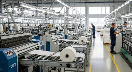 Production line of the factory for the production of bread and pasta. Industrial backgroundの素材