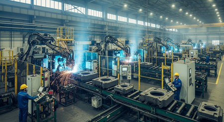 Automotive assembly line in factory. Automotive industry. 3d renderingの素材