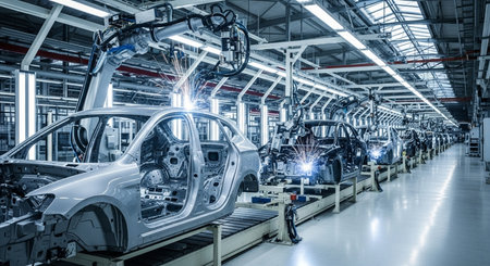 Automobile production line. Modern car factory. Automotive industry.の素材