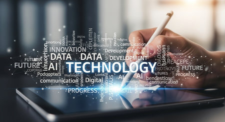 Data technology concept on the virtual screen. Business and technology concept.の素材