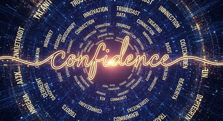 Cybersecurity theme with glowing text on dark blue background 3D renderingの素材