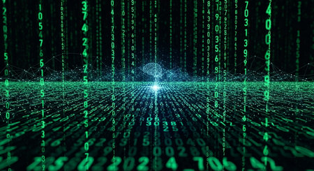 Futuristic cyberspace background with binary code and big data conceptの素材