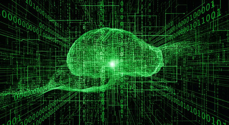 Brain and binary code. Artificial intelligence concept. 3D Renderingの素材