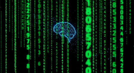 Digital brain in binary code. Artificial intelligence concept. 3D Renderingの素材