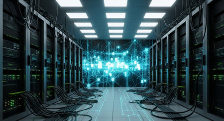 Server room data center. Internet and technology concept. 3D renderingの素材