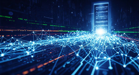 Digital data connection and internet of things concept. 3D Renderingの素材