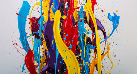 Colored splashes of paint on a white background. Isolatedの素材