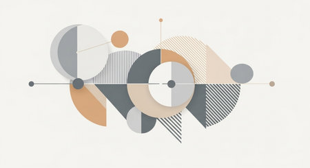 Abstract geometric background with circles, lines and rectangles. Vector illustrationの素材