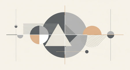 Abstract geometric background with circles, triangles and lines. Vector illustration.の素材