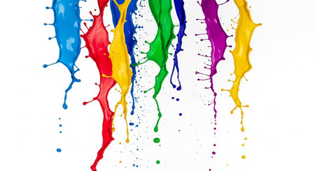 Colorful paint splashes isolated on white background. 3d renderingの素材