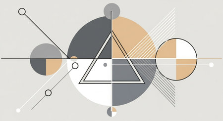 Abstract geometric background with circles, lines and triangles. Vector illustration.の素材