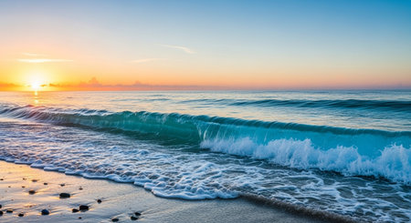 Sunset on the beach. Beautiful seascape at sunset.の素材