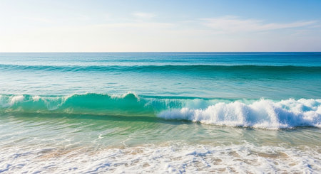 Beautiful seascape with blue sky and waves on the beachの素材