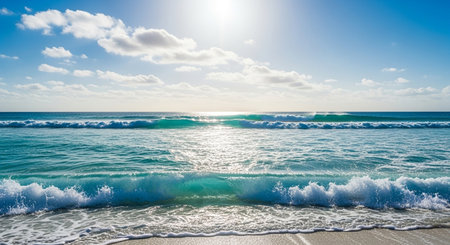 Beautiful seascape. Ocean wave on the sandy beach.の素材