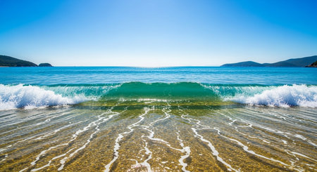 Panoramic view of beautiful sandy beach with turquoise waterの素材