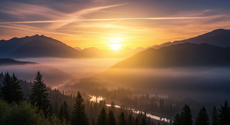 Sunrise over the lake in the Carpathian mountains, Ukraineの素材