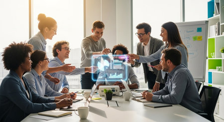 Group of business people working together in modern office. Teamwork concept.の素材