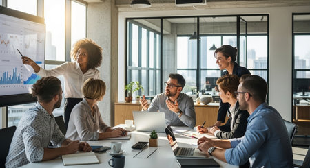 Group of multiethnic business people working together in modern office.の素材