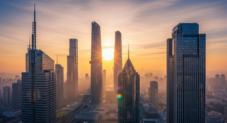 Shanghai skyline at sunset, China. Shanghai is the financial center of China.の素材