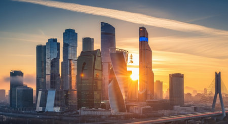 Shanghai city skyline at sunrise,panoramic view.の素材