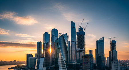 Shanghai skyline at sunset, China. Shanghai is the financial center of China.の素材