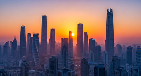 Dubai downtown skyline at sunset, United Arab Emiratesの素材