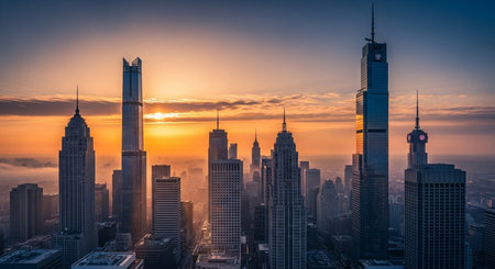 Shanghai skyline at sunset with skyscrapers, China.の素材
