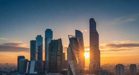 Shanghai skyline at sunset, China. Shanghai is the financial center of China.の素材