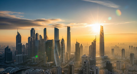 Shanghai skyline with skyscrapers at sunset,China.の素材
