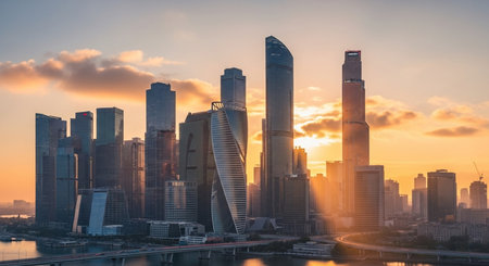 Shanghai skyline at sunset, China. Shanghai is the capital of China.の素材
