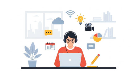 Freelance and remote work concept. Flat design vector illustration.の素材