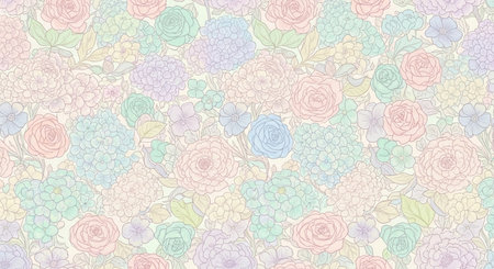 Seamless pattern with hand drawn roses and hydrangeasの素材